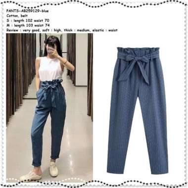AB259129 Celana Panjang Highwaist High Waist Garis Wanita Korea Import