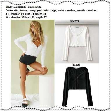 AB358339 Crop Cardigan Jaket Rajut Wanita Korea Import Hitam Putih