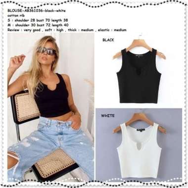 AB361036 Baju Atasan Rajut Wanita Crop Tank Top Import Hitam Putih