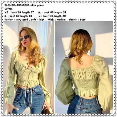 AB365235 Baju Atasan Crop Top Blouse Wanita Korea Import Green Hijau