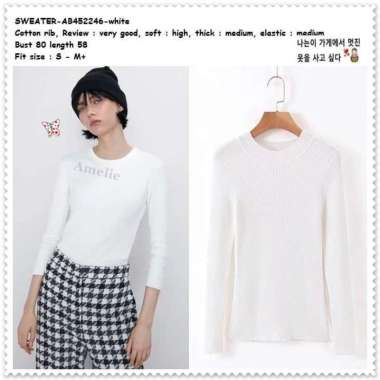 AB452246 Sweater Rajut Wanita Blouse Lengan Panjang Korea Import Putih