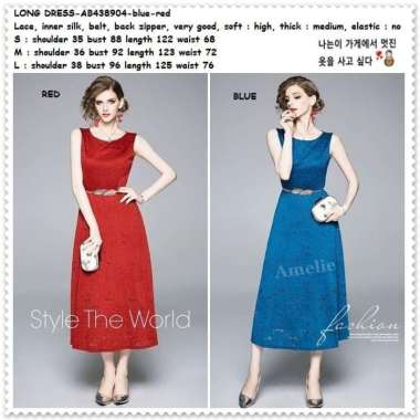 AB438904 Long Dress Midi Brukat Gaun Pesta Wanita Korea Import Merah