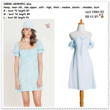 AB454901 Sexy Casual Mini Dress Sabrina Wanita Korea Import Biru Blue