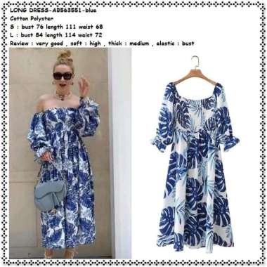 AB563551 Long Dress Midi Pesta Pantai Sabrina Wanita Korea Import