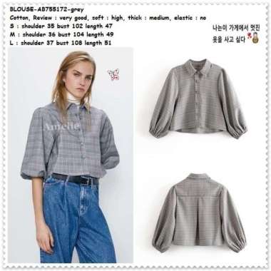 AB755172 Baju Atasan Kemeja Kotak Wanita Blouse Balon Korea Import