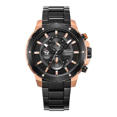 Jam Tangan Alexandre Christie / Alexander Pria Chronograph AC 6530 MC Original Black Rosegold