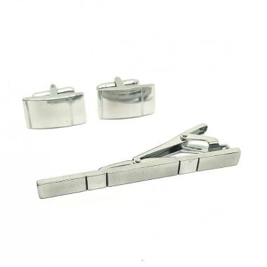 Houseofcuff E Set Kancing Manset Jepit Dasi Pria - Silver perak