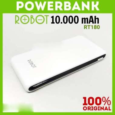 POWERBANK ROBOT 10000 mAh Power Bank RT130 Dual USB Original 10000mah - RT180, Putih RT180 Putih