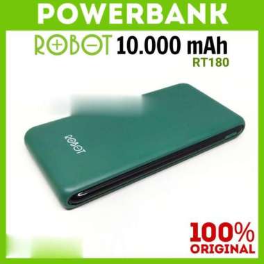 POWERBANK ROBOT 10000 mAh Power Bank RT130 Dual USB Original 10000mah - RT180, Putih RT180 Hijau
