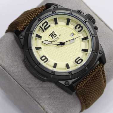 Jam Tangan Pria T5 Branded Original Strap Canvas Tanggal Aktif Free Box T37439 Coklat