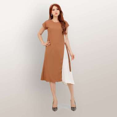 Dress sleeves tanpa lengan wanita gaya korea kombinasi bahan - Jfashion Azalea Ungu