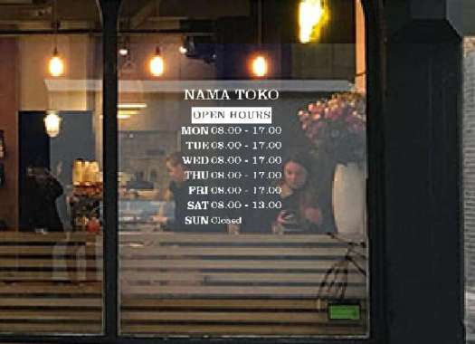 Sign Stiker Nama Jam Buka Tutup Toko Store Opening Hours Cutting Stick