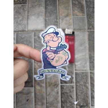Stiker Vinyl Popeye Go Vegan Karakter Motor Helm Laptop Case HP Sepeda