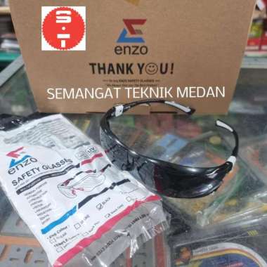 KACAMATA LAS FASHION SAFETY GLASS HITAM BLACK ANTI UV FOG EMBUN ENZO