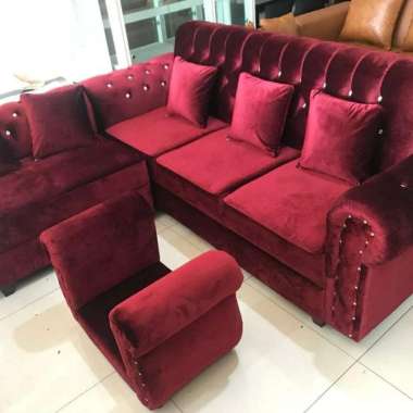 Sofa L Putus Jaguar Luxury + Meja (Promo Harga) Merah