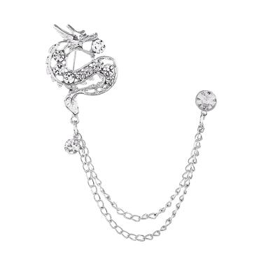 Houseofcuff Dragon Lapel Pin Bros Pria - Silver perak