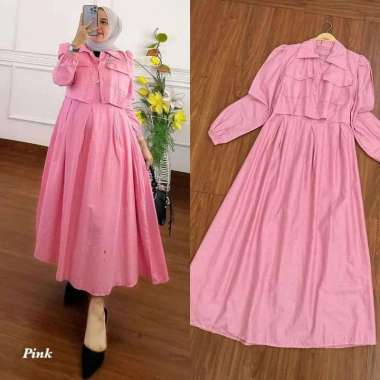 Setelan Wanita Kekinian Baju Wanita Kekinian Gamis Polos One Set Jumbo Arasya Dress Setelan Wanita Terbaru XL Pink