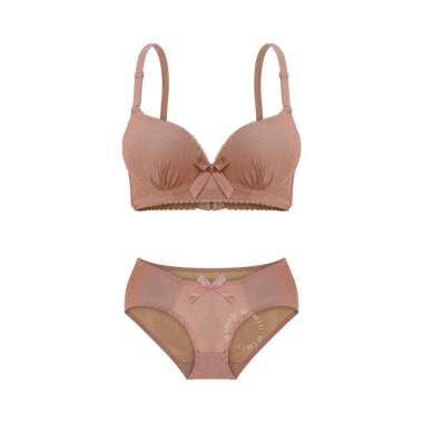 Wimiu BH Set Bra Set Wanita Kawat Bahan Brokat Busa Sedang Cup B Kait 3 Renda 200025 Brown 34
