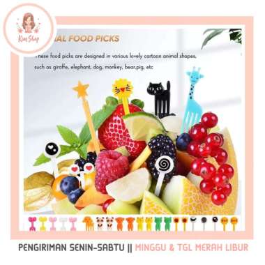 KIM SHOP - Garpu Mini Tusuk Buah Tusukan Kue Karakter Plastik Hewan Binatang Lucu Makanan Bekal Anak