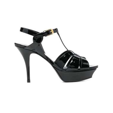 Saint Laurent Tribute 105 Buckle Patent Leather Platform Heels Black 39