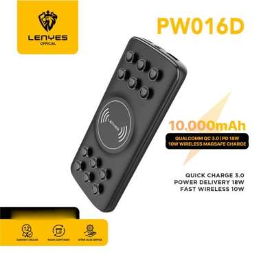 Powerbank Wireless Fast Charging LENYES PW016D 10000MAH Real Capacity - Hitam Putih