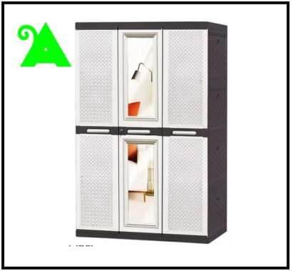 LEMARI PLASTIK GANTUNG AKAKO 3 PINTU KACA ELEGANT Premium