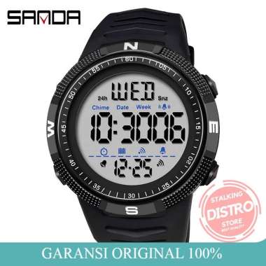 SANDA 6014 Jam Tangan Pria Digital EL Backlight Sport Watch Anti Air Hitam Putih