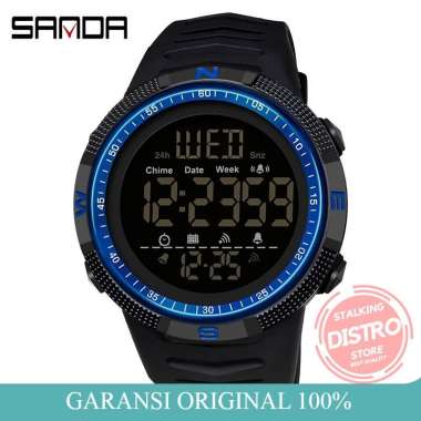 SANDA 6014 Jam Tangan Pria Digital EL Backlight Sport Watch Anti Air Hitam Biru