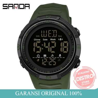 SANDA 6014 Jam Tangan Pria Digital EL Backlight Sport Watch Anti Air Green Army