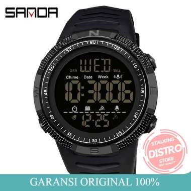 SANDA 6014 Jam Tangan Pria Digital EL Backlight Sport Watch Anti Air Hitam Hitam
