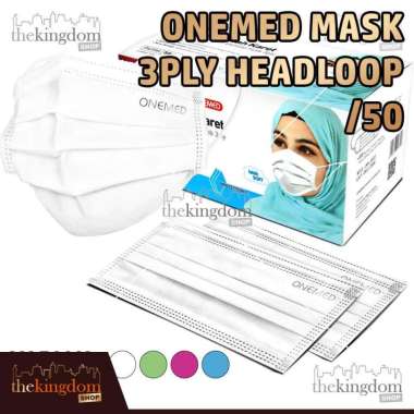 Onemed Mask 3ply Headloop /50 Masker Hijab Bedah Karet Jilbab 3 Lapis White