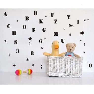 Edukasi Abjad Alphabet Angka Wallpaper Stiker - Black 015 Black