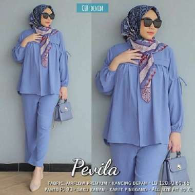 Set Setelan Wanita Terbaru Crinkle Airflow Premium Baju Pevila One Denim