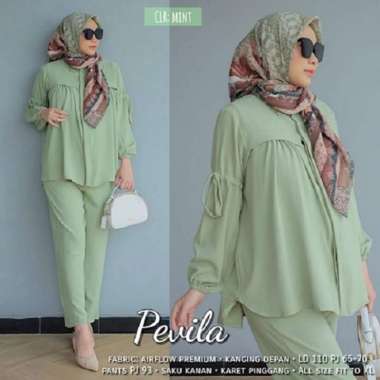 Set Setelan Wanita Terbaru Crinkle Airflow Premium Baju Pevila One Mint