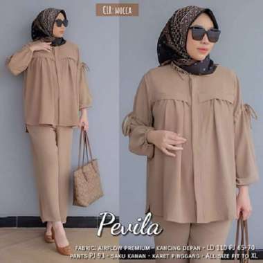 Set Setelan Wanita Terbaru Crinkle Airflow Premium Baju Pevila One Mocca