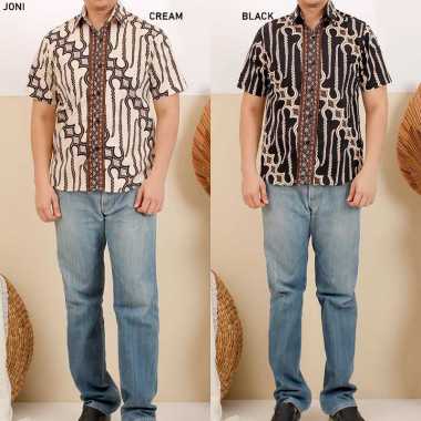 Evercloth Joni Kemeja Batik Pria Lengan Pendek Kemeja Batik Couple STANDAR BLACK
