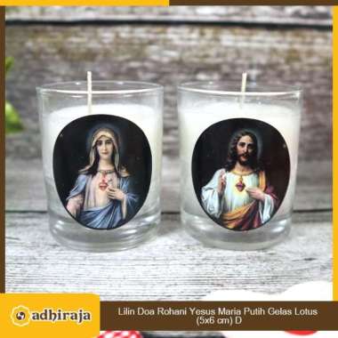 Lilin Ibadah Doa Rohani Gelas Yesus & Maria Putih Lotus Stearin Wax - Yesus 2pcs Yesus & Maria