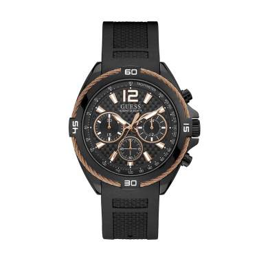 GUESS Surge Chronograph Silicone Jam Tangan Pria [GW1168G3/  Original] Black Rose Gold