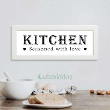 Hiasan Dinding Dekorasi Dapur Kitchen Sign Seasoned With Love Bingkai Putih