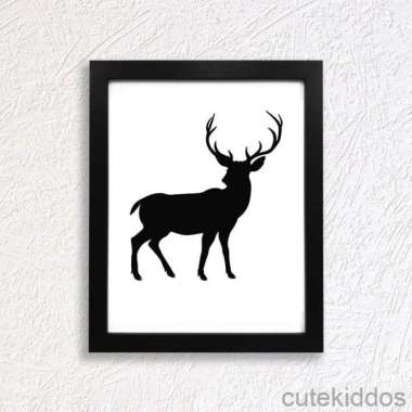Pigura Hiasan Kamar - Siluet Rusa - Poster Lucu Frame Hitam