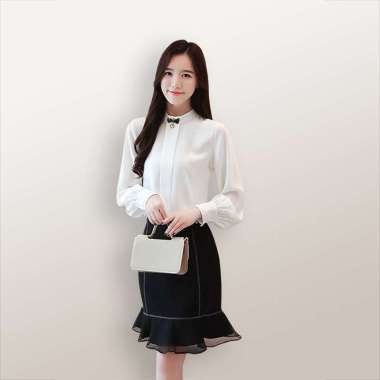 Blus lengan Panjang Wanita Gaya Korea Model Terbaru - Jfashion New Harina XL Putih