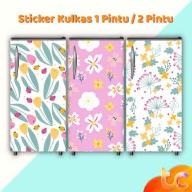 STIKER KULKAS 1 PINTU DAN 2 PINTU - Floral Seamless