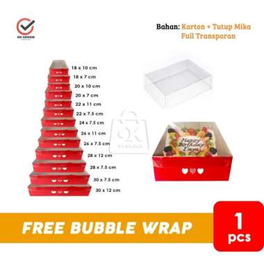 Kotak Kue Merah + Tutup Transparan full Mika Box Kue/Hampers (1pcs) 20X20X7cm