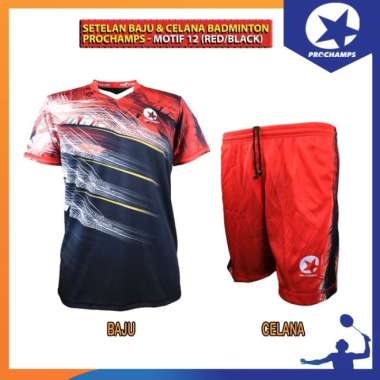 PROCHAMPS Setelan Kaos Motif No 12 Original Badminton celana M