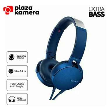 Sony MDR-XB550AP Extra Bass Headphone On-Ear Mic Biru Earphone Sony Music Gaming