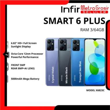 Infinix Smart 6 PLUS 3 64 GB Garansi Resmi Infinix / Infinix Smart 6 PLUS RAM 3GB ROM 64GB Garansi Resmi Infinix Hitam