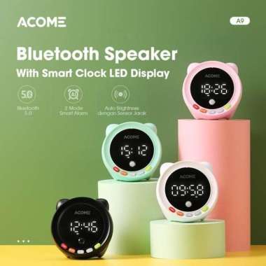 SPEAKER BLUETOOTH ACOME A9 DUAL SMART ALARM JAM LED Merah Muda