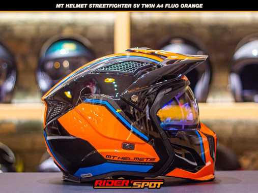 Helm Motor MT Helmet Streetfighter SV Twin A4 Fluor Orange Crossover blue orange
