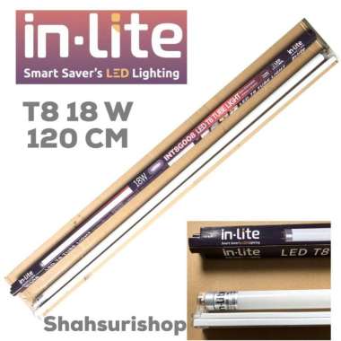 LAMPU TL LED T8 INLITE 18W 18 W WATT 1200MM KOMPLIT + KAP Putih - BUBLE