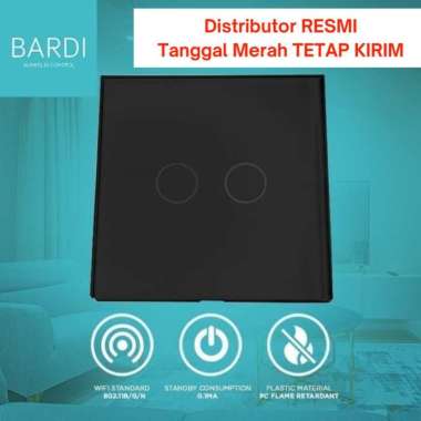 BARDI Smart Wall Switch EU2 Gang HITAM Saklar WiFi Touch Sentuh